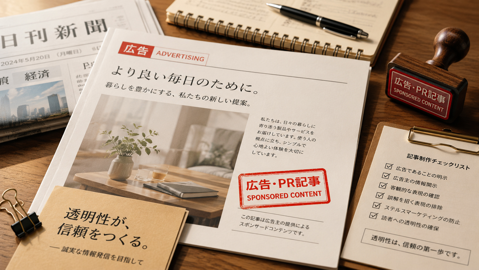 広告表示ラベルが明確に押された紙面
