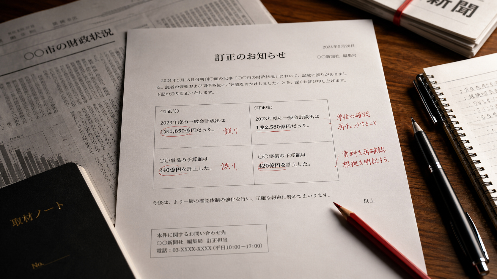 赤鉛筆で訂正された原稿
