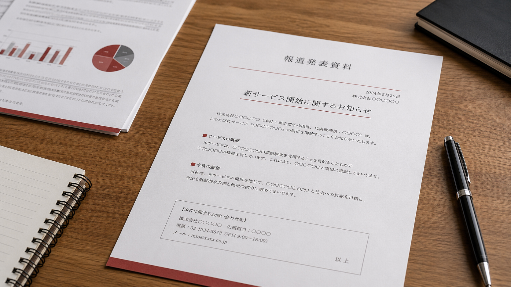 公式発表文が置かれた編集机